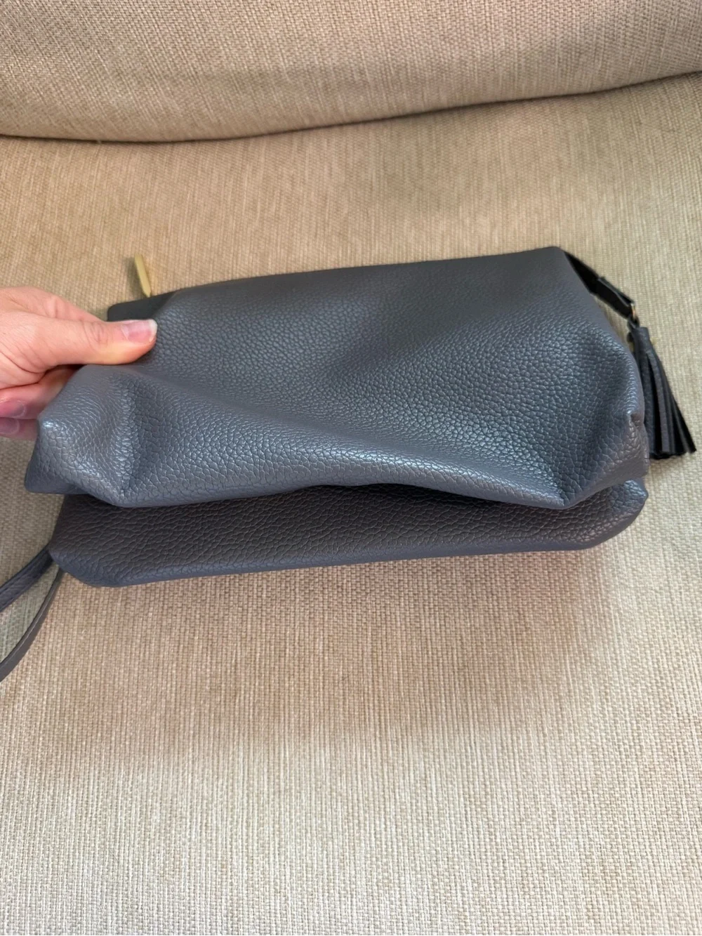 Freshly Picked Black Pebbled Leather Wristlet Clutch with Tassel